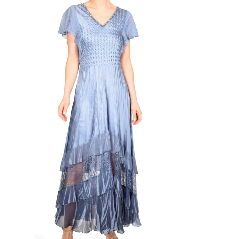 KOMAROV Charmeuse & Chiffon Maxi Dress